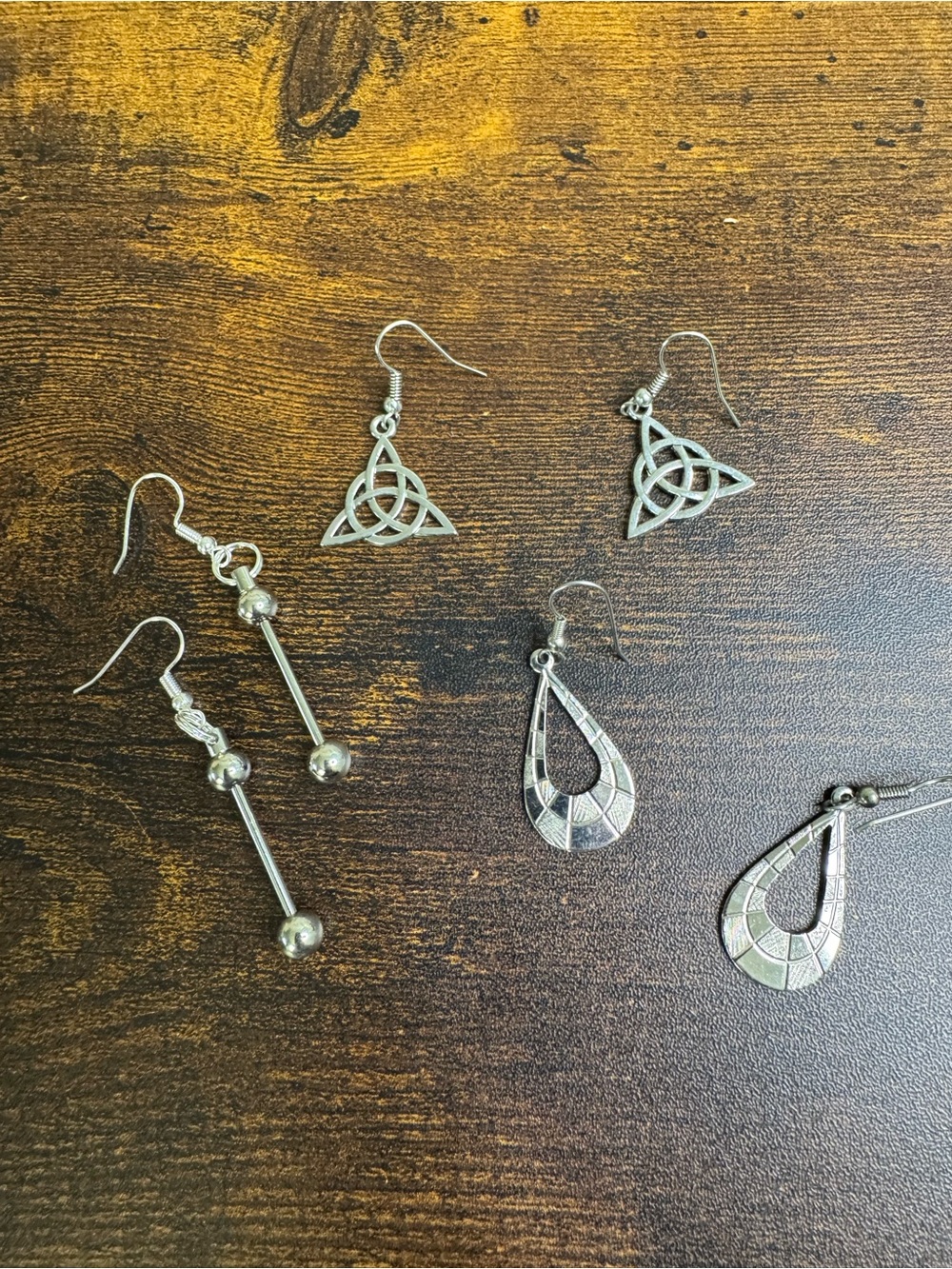 4/$20 Silver Teardrop & Celtic Dangle Earrings - Silver